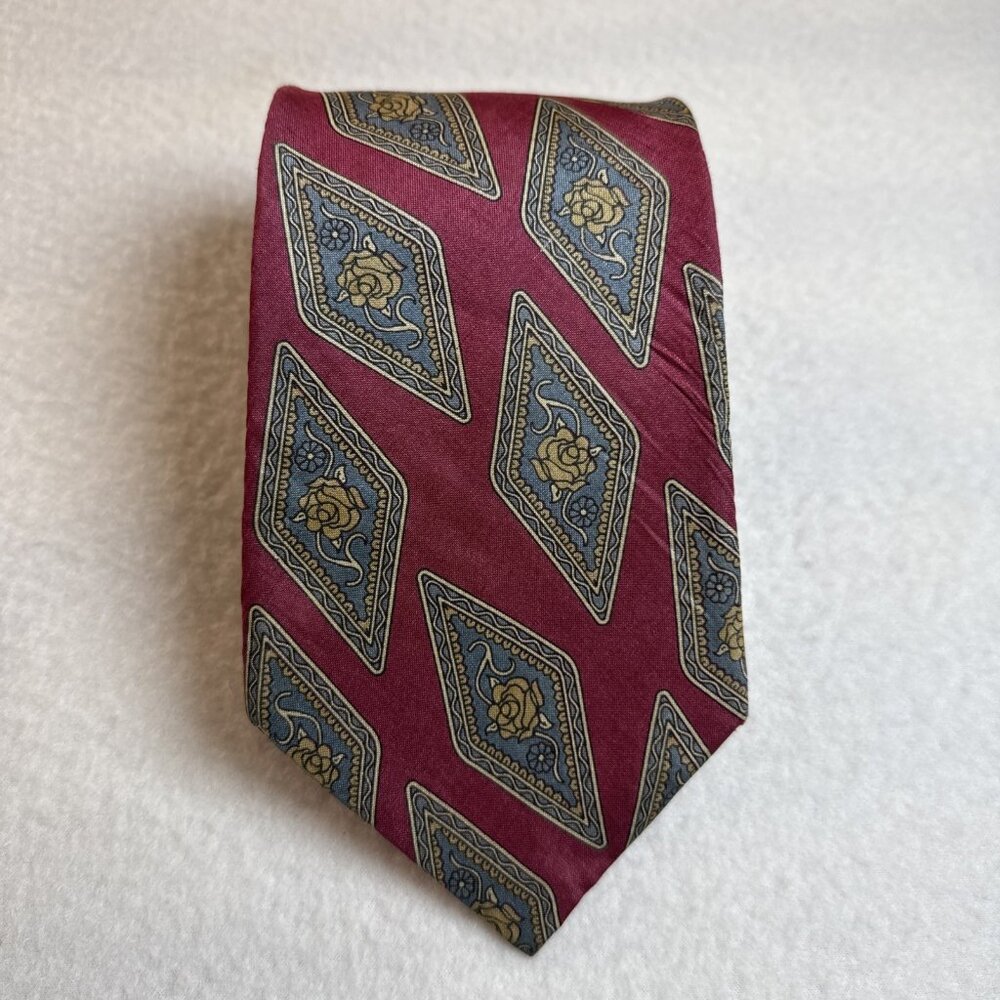Vintage Bert Pulitzer Neck‎ Tie Burgundy With Roses Pattern 100% Silk 59" x 4"